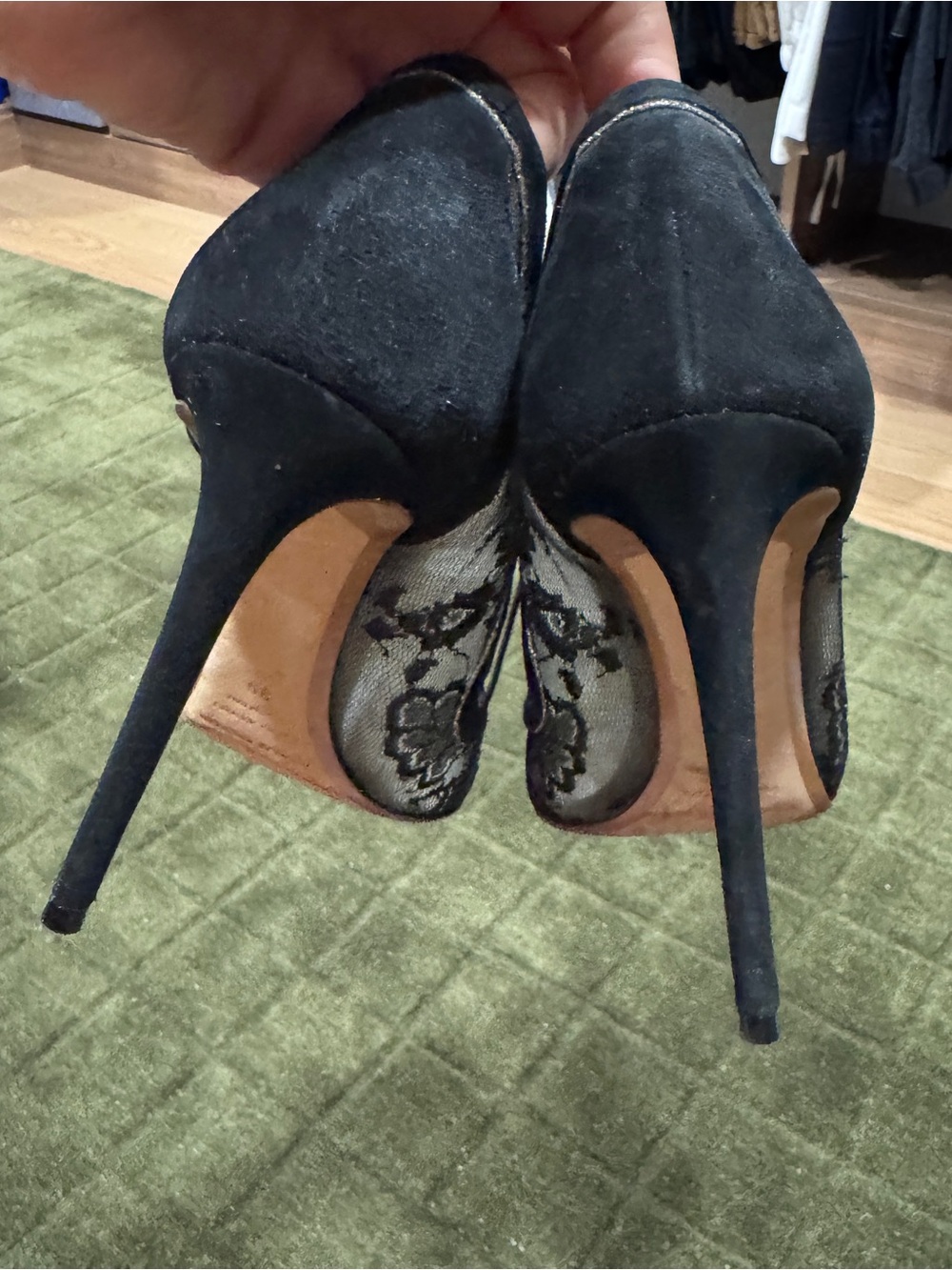 Nicholas Kirkwood Black Suede and Lace Lace-Up Peep-Toe Stiletto - 39 - Picture 8 of 13